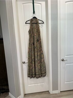 Halter Maxi Dress in Olive Paisley Print
